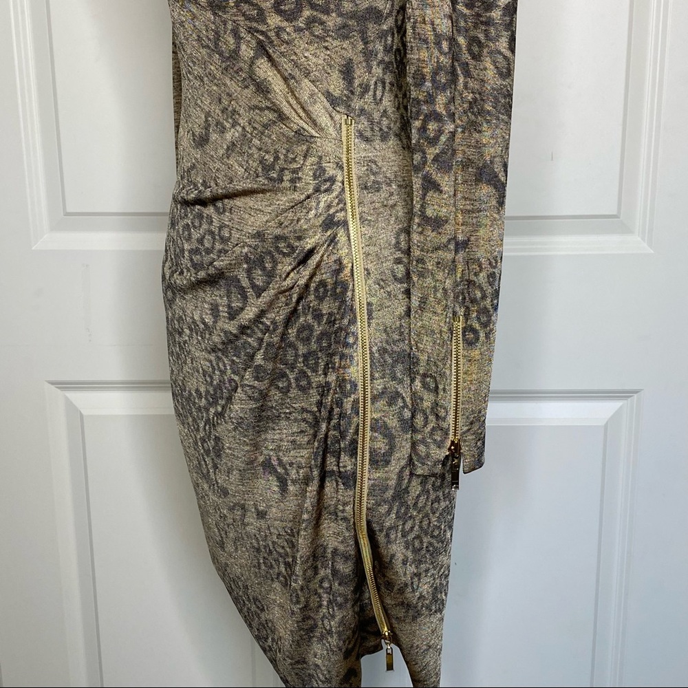 Cache Leopard Ruched Zipper Detail Dress Small Go… - image 7